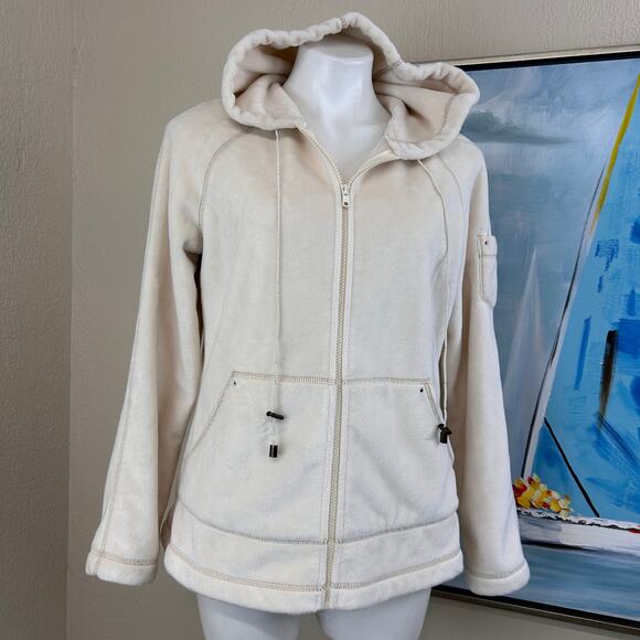 Kristen Blake Jacket Cream  Thick Ultra Soft Fleece Velour Hooded Zip Sz.M - Picture 1 of 7